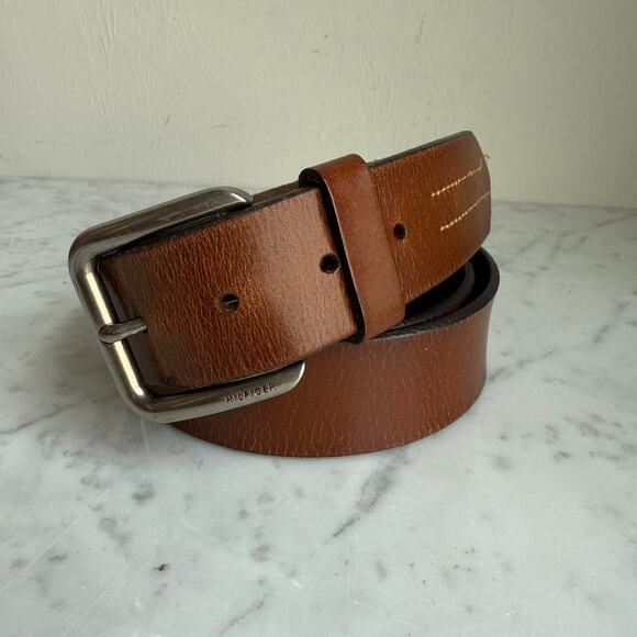 Tommy Hilfiger Brown Leather Belt Preppy Classic Size 38 - Picture 1 of 7